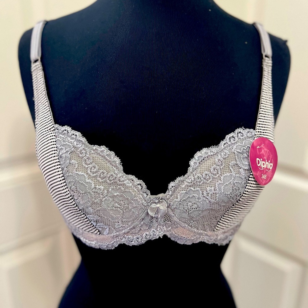NWT Diphia Elegant Lace Detailing Gray Bra